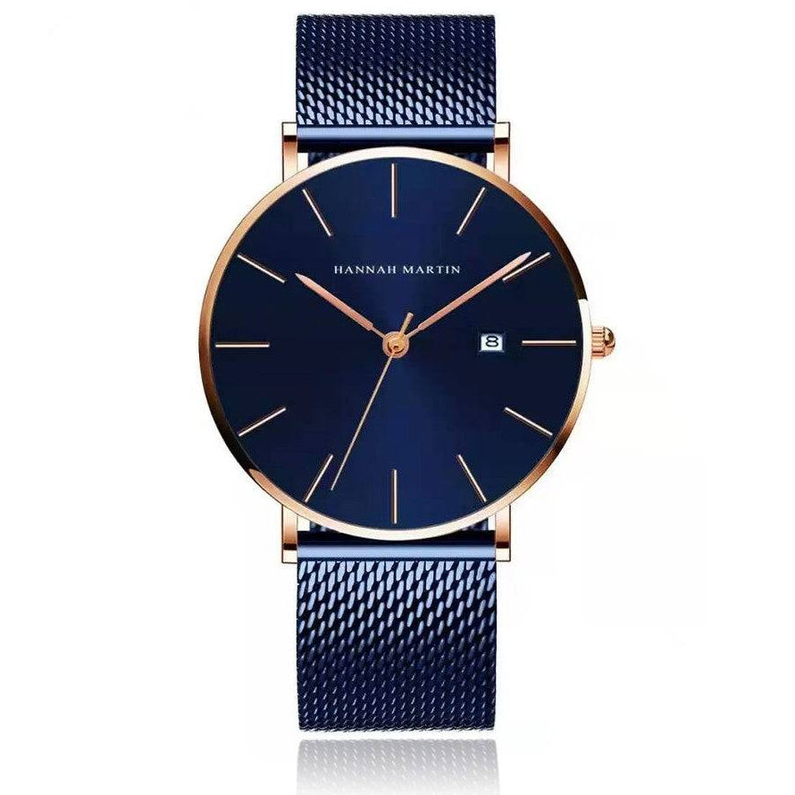 Reloj Hannah Martin Oro Rosa Esfera Azul con Mesh Azul y Fecha - Diseño Premium 40mm - Hannah Martin en Perú | Jherr Jewelry