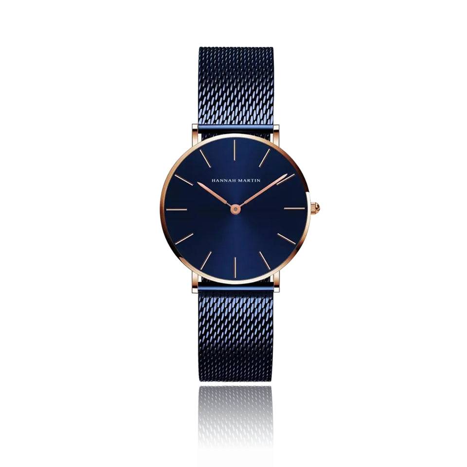 Reloj Hannah Martin Rose Gold Esfera Azul con Mesh Acero - Diseño Femenino Elegante 36mm - Hannah Martin en Perú | Jherr Jewelry
