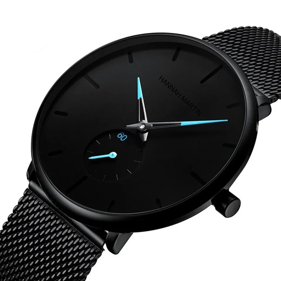 Reloj Hannah Martin Original Negro Mesh con Agujas Celestes - Diseño Minimalista 40mm - Hannah Martin en Perú | Jherr Jewelry