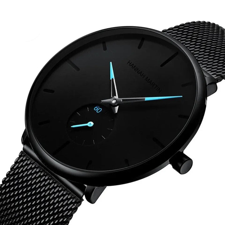 Reloj Hannah Martin Original Negro Mesh con Agujas Celestes - Diseño Minimalista 40mm - Hannah Martin en Perú | Jherr Jewelry