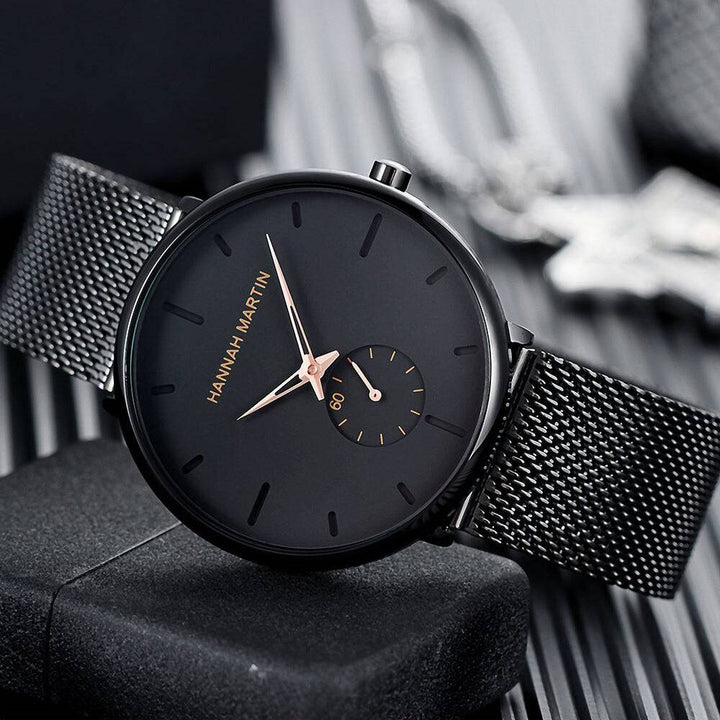 Reloj Hannah Martin Original Negro Mesh con Agujas Celestes - Diseño Minimalista 40mm - Hannah Martin en Perú | Jherr Jewelry