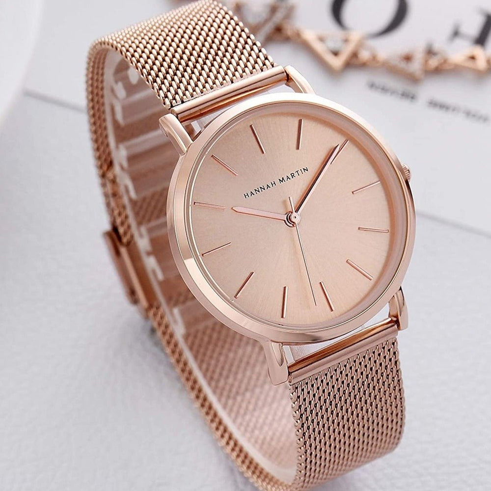Reloj Hannah Martin Oro Rosa Mujer Esfera Rosa con Correa Mesh - Diseño Elegante 36mm - JHERR JEWELRY en Perú | Jherr Jewelry