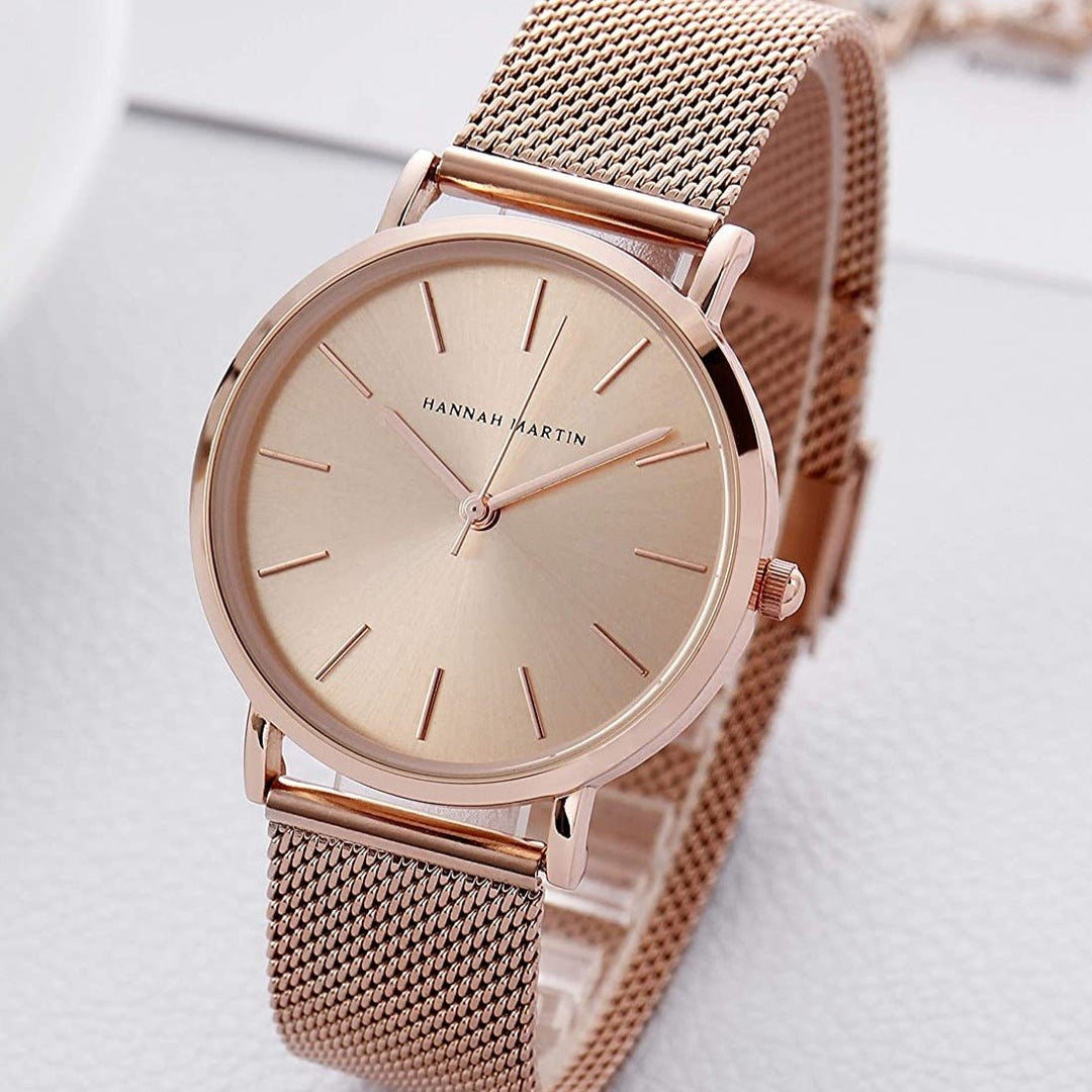 Reloj Hannah Martin Oro Rosa Mujer Esfera Rosa con Correa Mesh - Diseño Elegante 36mm - JHERR JEWELRY en Perú | Jherr Jewelry