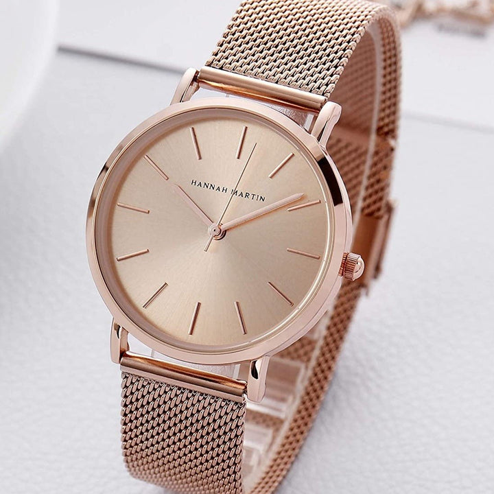 Reloj Hannah Martin Oro Rosa Mujer Esfera Rosa con Correa Mesh - Diseño Elegante 36mm - JHERR JEWELRY en Perú | Jherr Jewelry