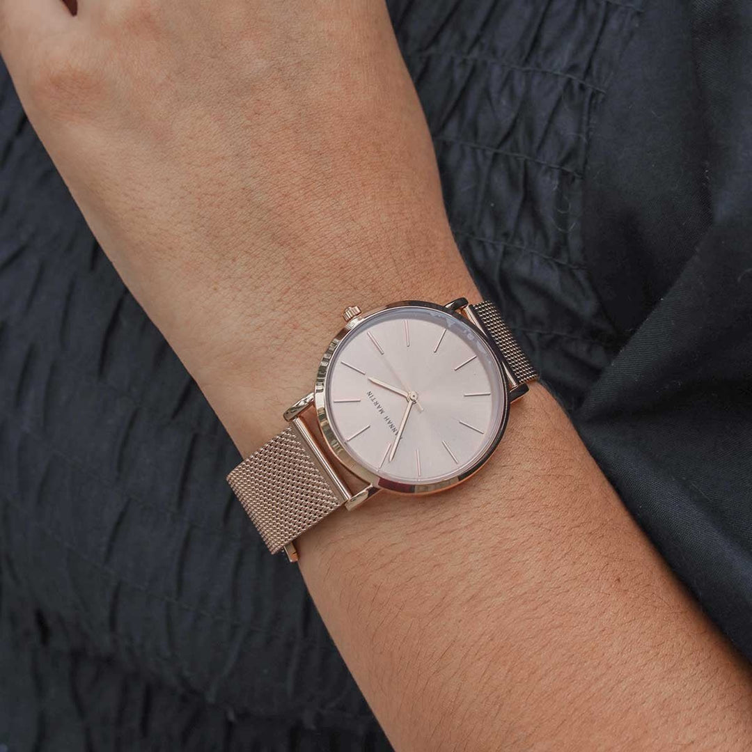 Reloj Hannah Martin Oro Rosa Mujer Esfera Rosa con Correa Mesh - Diseño Elegante 36mm - JHERR JEWELRY en Perú | Jherr Jewelry