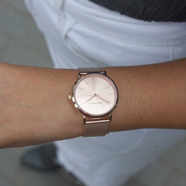 Reloj Hannah Martin Oro Rosa Mujer Esfera Rosa con Correa Mesh - Diseño Elegante 36mm - JHERR JEWELRY en Perú | Jherr Jewelry