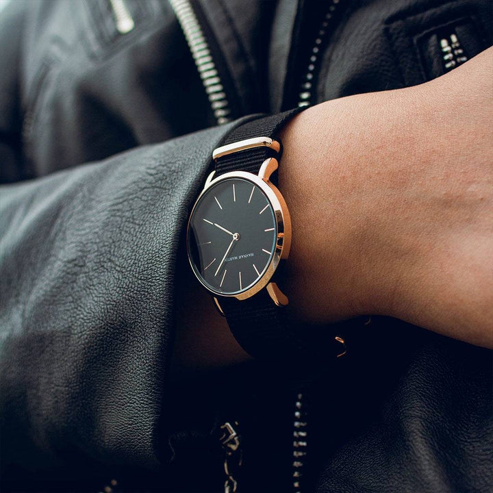 Reloj Hannah Martin Original Mujer 36mm Negro Oro Rosa - Correa NATO 18mm - Hannah Martin en Perú | Jherr Jewelry