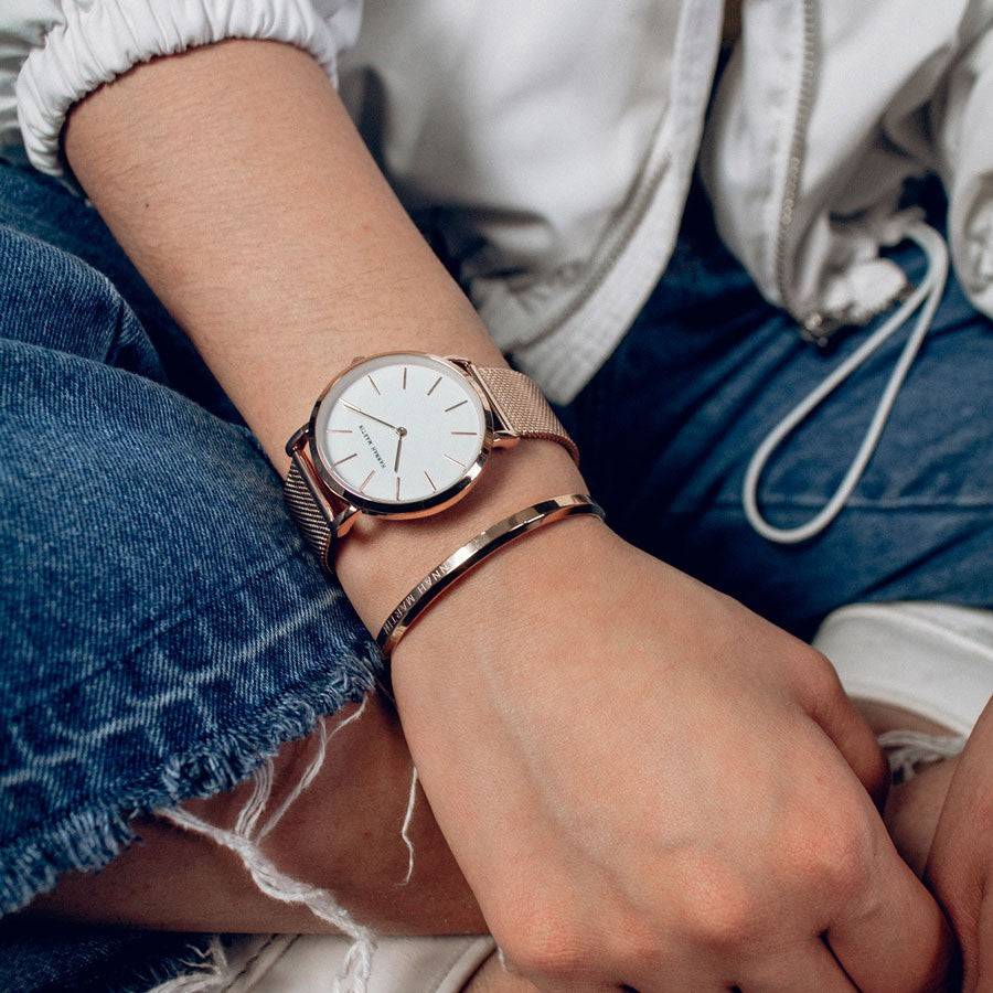 Reloj Hannah Martin Oro Rosa Mujer Esfera Blanca Mesh - Diseño Minimalista 36mm - Hannah Martin en Perú | Jherr Jewelry