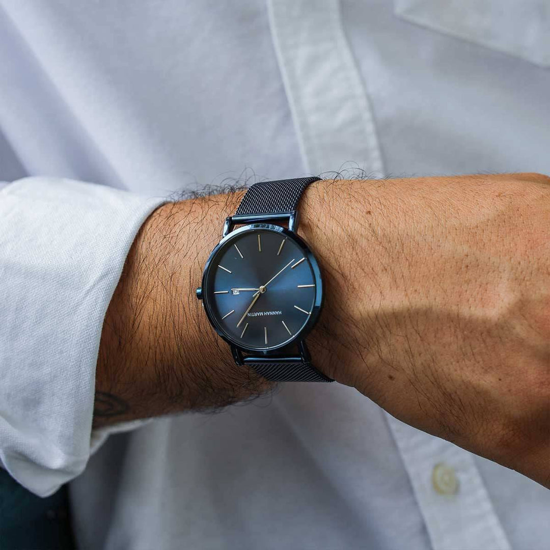 Reloj Hannah Martin Original Negro para Hombre - Malla Mesh 40mm con Fecha - Hannah Martin en Perú | Jherr Jewelry