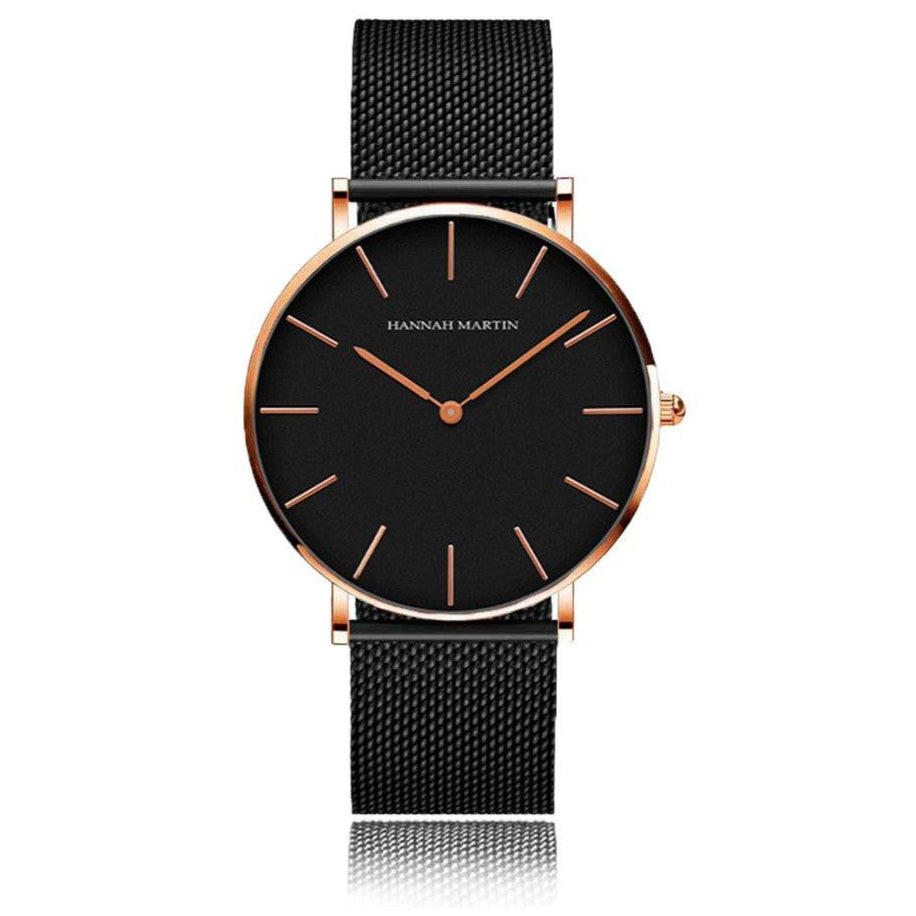 Reloj Hannah Martin Malla Negra Esfera Blanca - Diseño Minimalista 40mm - Hannah Martin en Perú | Jherr Jewelry