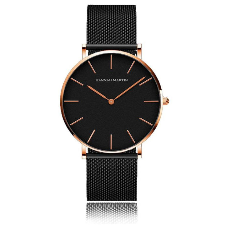 Reloj Hannah Martin Malla Negra Esfera Blanca - Diseño Minimalista 40mm - Hannah Martin en Perú | Jherr Jewelry
