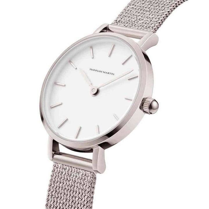 Reloj Hannah Martin Plata Mesh Esfera Blanca - Diseño Minimalista 36mm - Hannah Martin en Perú | Jherr Jewelry