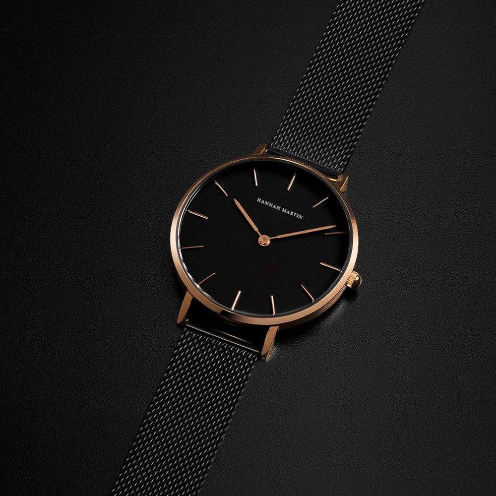 Reloj Hannah Martin para mujer Malla Negra Esfera Negra - Hannah Martin en Perú | Jherr Jewelry