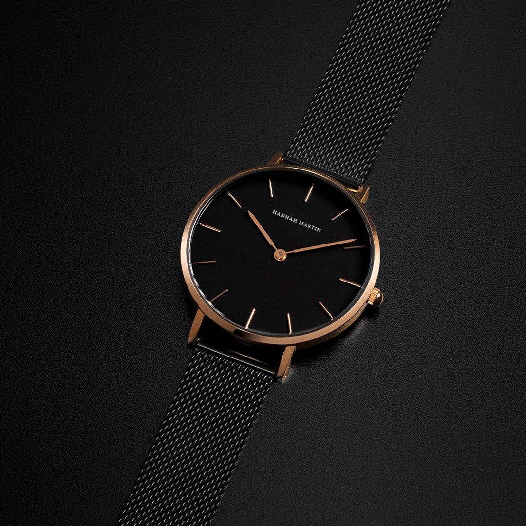 Reloj Hannah Martin para mujer Malla Negra Esfera Negra - Hannah Martin en Perú | Jherr Jewelry