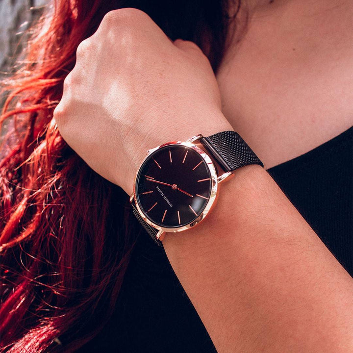 Reloj Hannah Martin para mujer Malla Negra Esfera Negra - Hannah Martin en Perú | Jherr Jewelry