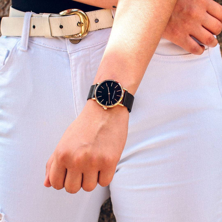 Reloj Hannah Martin para mujer Malla Negra Esfera Negra - Hannah Martin en Perú | Jherr Jewelry