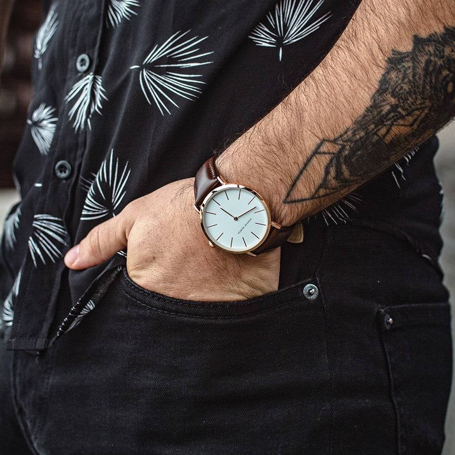 Reloj Hannah Martin Original Hombre - Correa Cuero Negro Esfera Blanca - Hannah Martin en Perú | Jherr Jewelry