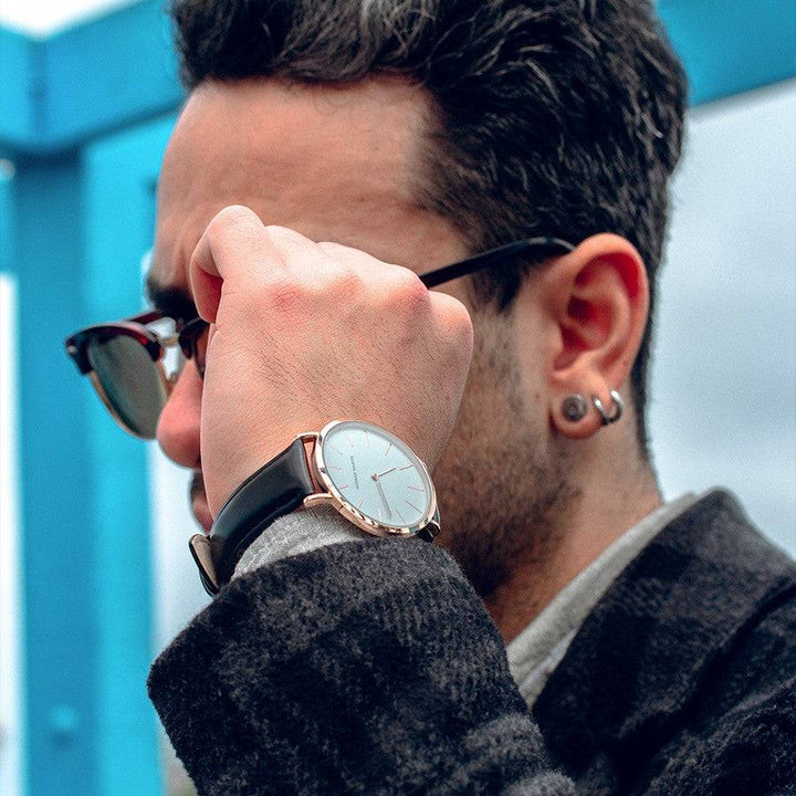 Reloj Hannah Martin Original Hombre - Correa Cuero Negro Esfera Blanca - Hannah Martin en Perú | Jherr Jewelry