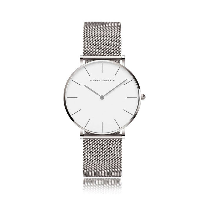 Reloj Hannah Martin Plata Esfera Azul con Mesh Plateado y Fecha - Diseño Ejecutivo 40mm - Hannah Martin en Perú | Jherr Jewelry