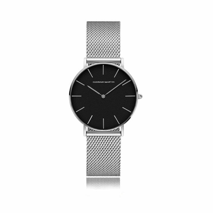 Relojes de Pareja Hannah Martin Plata Esfera Negra con Mesh Plateado - Set Coordinado 40mm/36mm - Hannah Martin en Perú | Jherr Jewelry