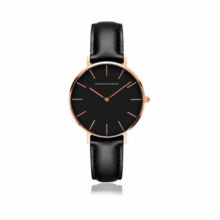Relojes de Pareja Hannah Martin Rose Gold Esfera Negra con Cuero Negro - Set Sofisticado 40mm/36mm - Hannah Martin en Perú | Jherr Jewelry