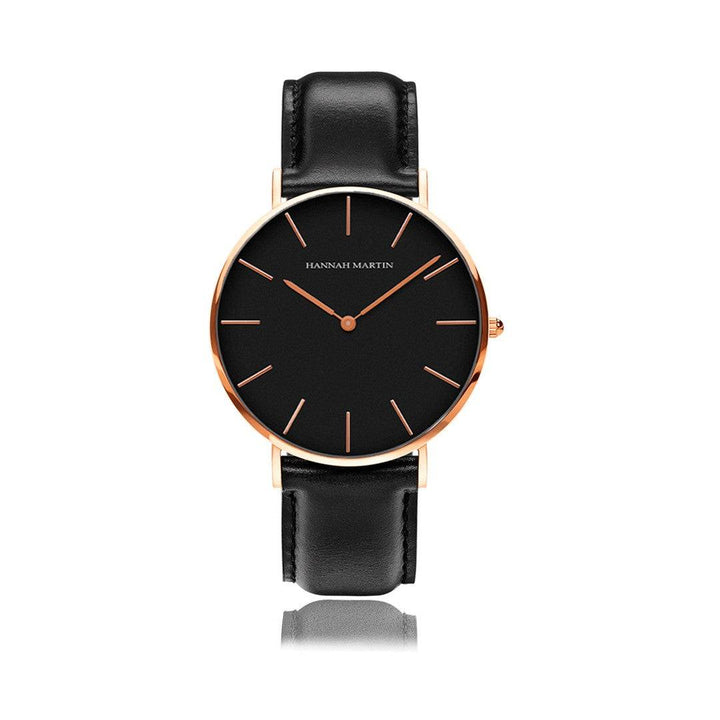 Relojes de Pareja Hannah Martin Rose Gold Esfera Negra con Cuero Negro - Set Sofisticado 40mm/36mm - Hannah Martin en Perú | Jherr Jewelry