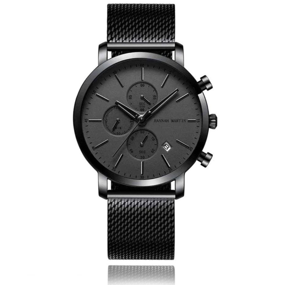 Reloj Hannah Martin Negro Original Cronógrafo con Brazalete de Acero Negro - Diseño Elegante 42mm - Hannah Martin en Perú | Jherr Jewelry