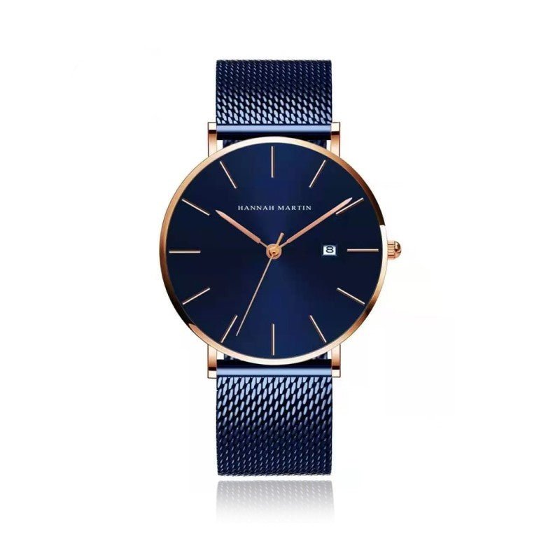 Relojes de Pareja Hannah Martin Oro Rosa Esfera Azul con Mesh Azul - Set Coordinado 40mm/36mm - Hannah Martin en Perú | Jherr Jewelry