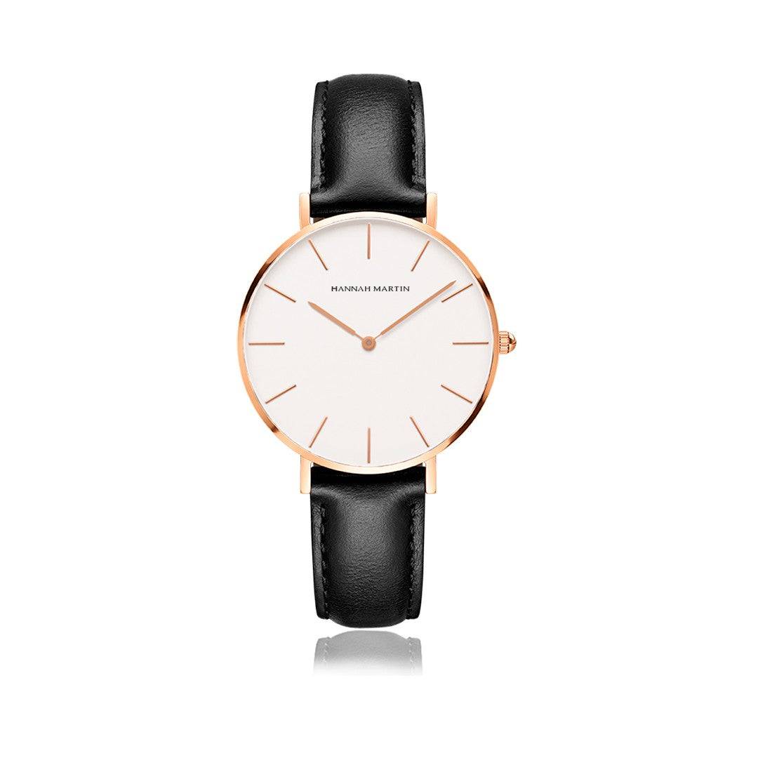 Relojes de Pareja Hannah Martin Plata Esfera Blanca con Cuero Azul - Set Coordinado 40mm/36mm - Hannah Martin en Perú | Jherr Jewelry