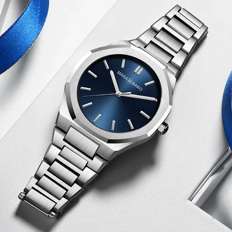 Reloj Makambako Original Plata Esfera Azul con Brazalete de Acero - Diseño Elegante 40mm - MakaMBako en Perú | Jherr Jewelry