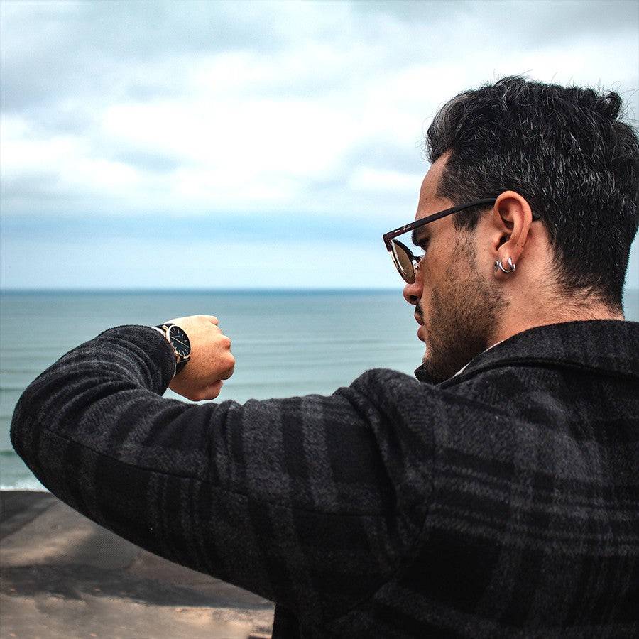 Reloj Hannah Martin CB01 Rose Gold Esfera Negra con Cuero Negro - Diseño Clásico Ejecutivo 40mm - Hannah Martin en Perú | Jherr Jewelry